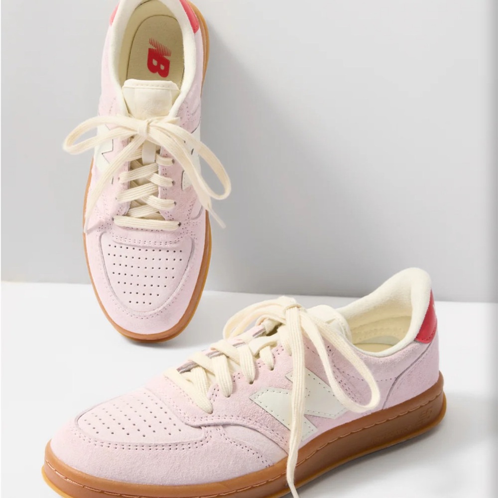 New Balance T500 Pink and White Retro Sneakers